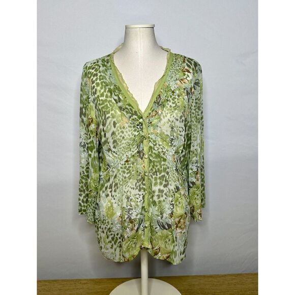 Marks and Spencer Per Una Green Boho Floral Sheer Lightweight Blouse Size 18 - Picture 2 of 6